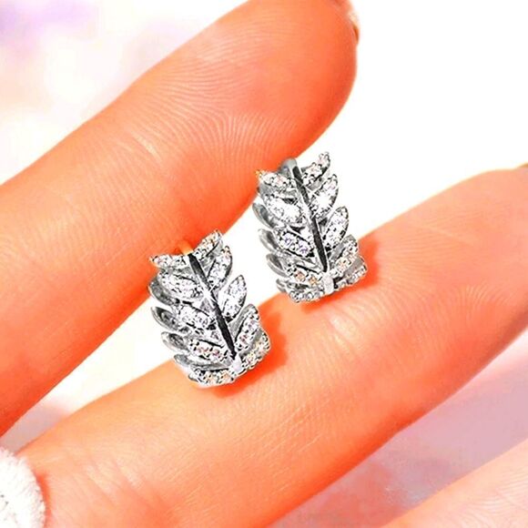 925 Silver Leaf Hoop Earrings - Picture 1 of 2